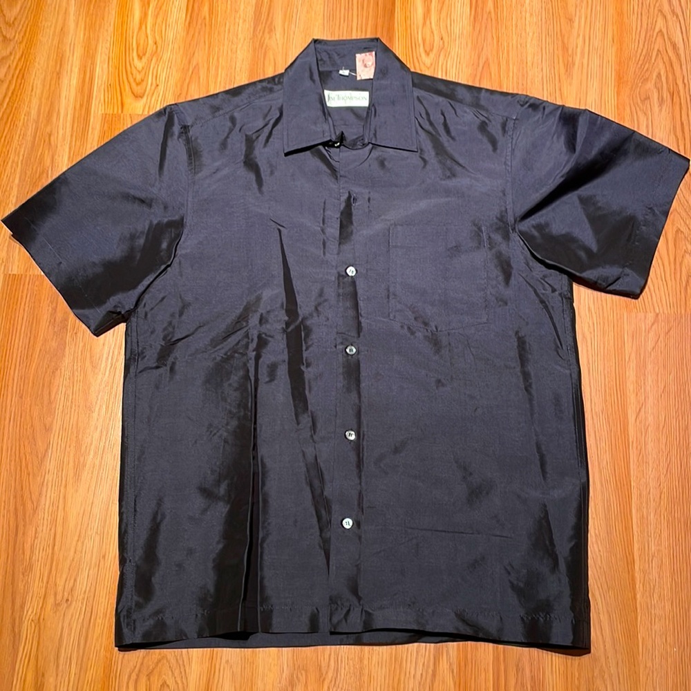 NWT Jim Thompson 100% Silk Mens Navy Button Down Shirt
